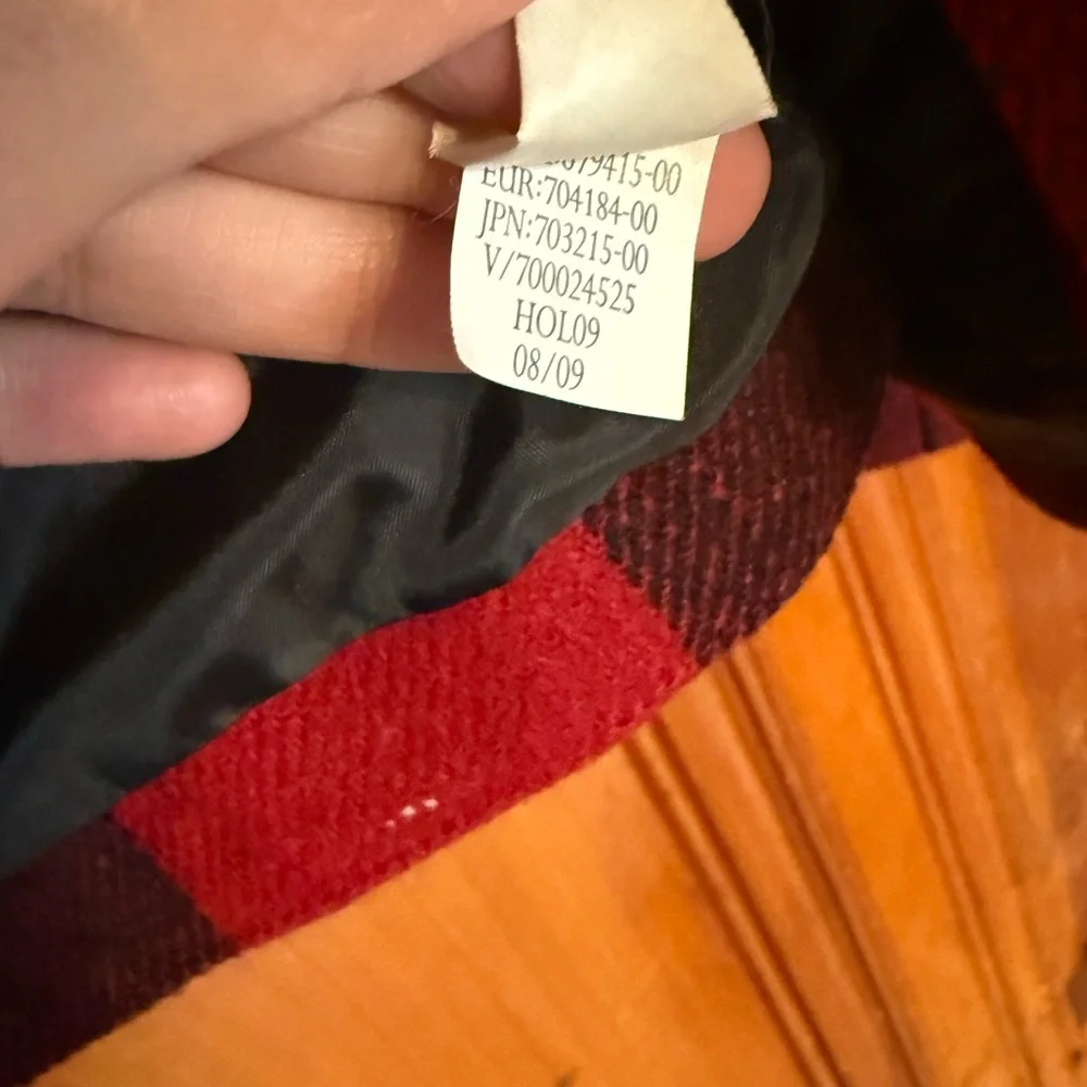 GAP Women's Checkered Pea Coat in Red and Black - Picture 7 of 12